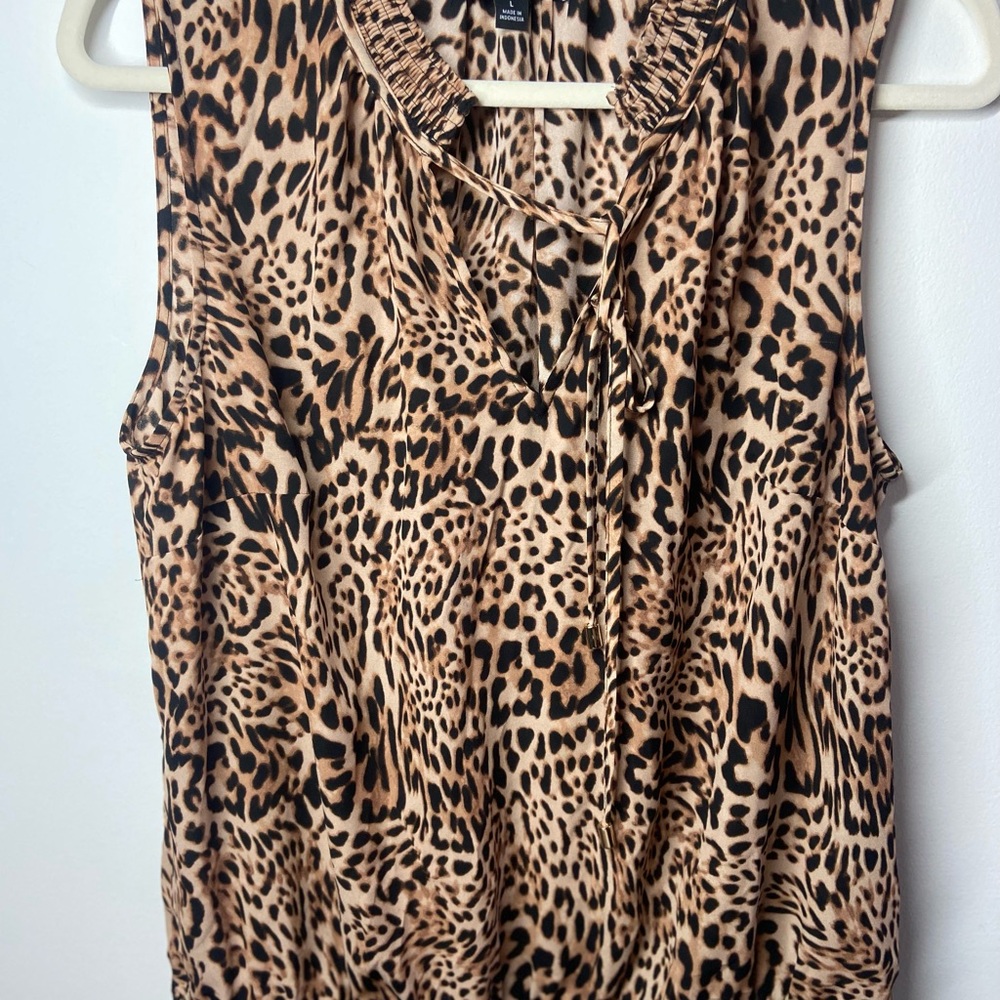 INC International Concepts Sleeveless Leopard-Print Tie-Neck Top - Brown & Black